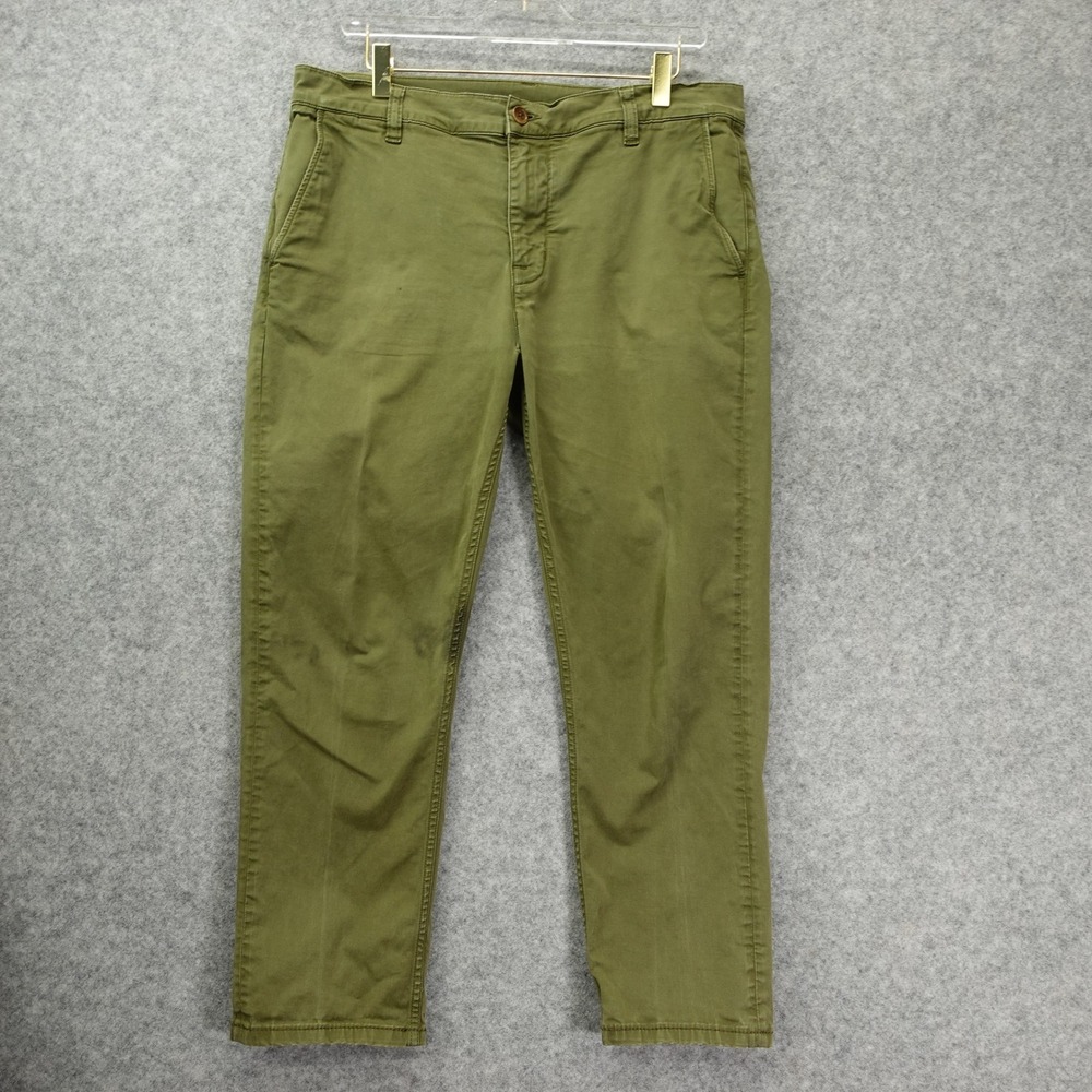 NUDIE Jeans Easy Alvin Men Pants 32 Olive Green Tapered Chino Utility Work 33x27